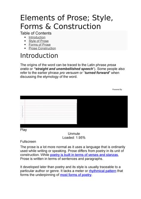 prose elements|Elements of Prose; Style, Forms & Construction .